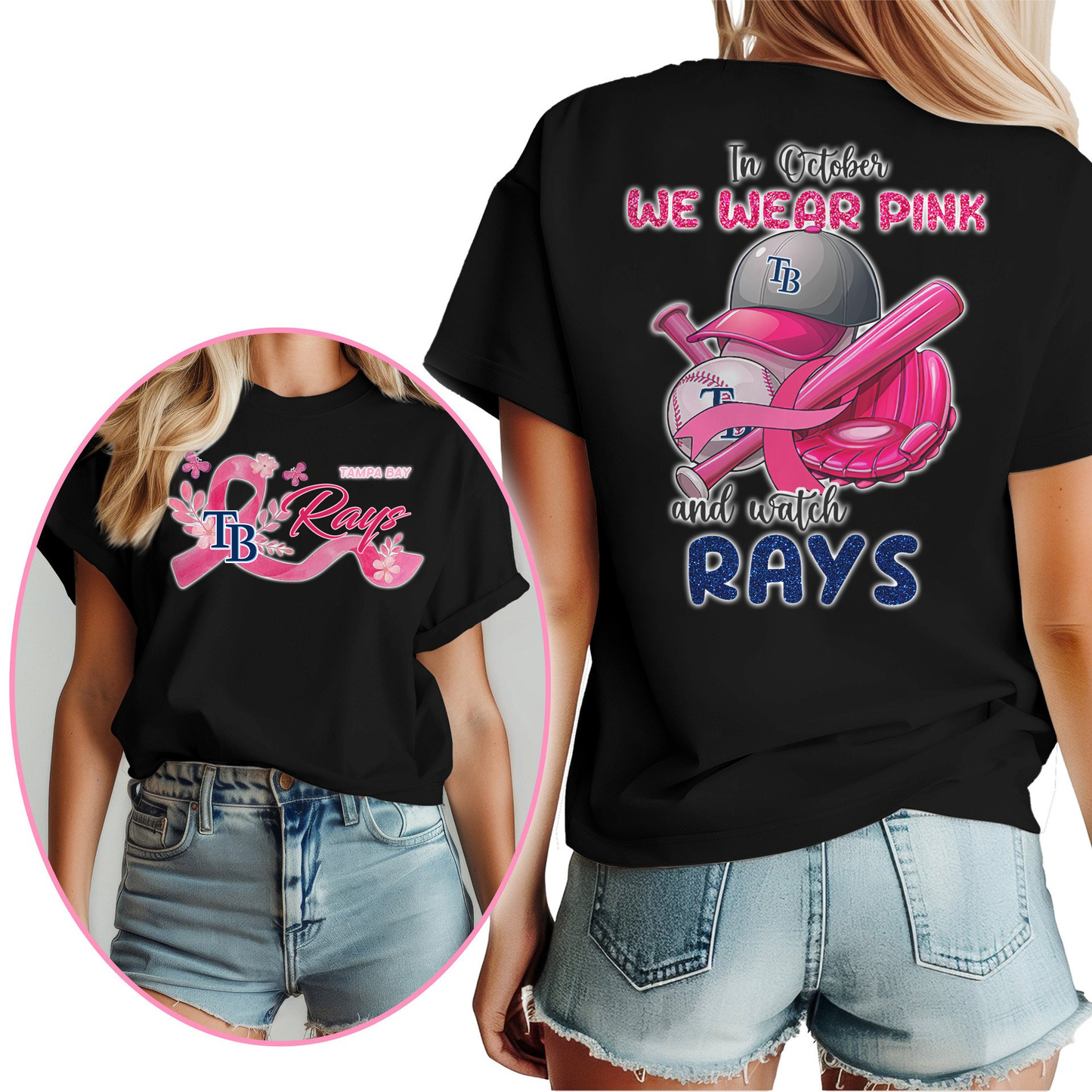 In October We Wear Pink And Watch MLB TBR Shirt DDT NTL