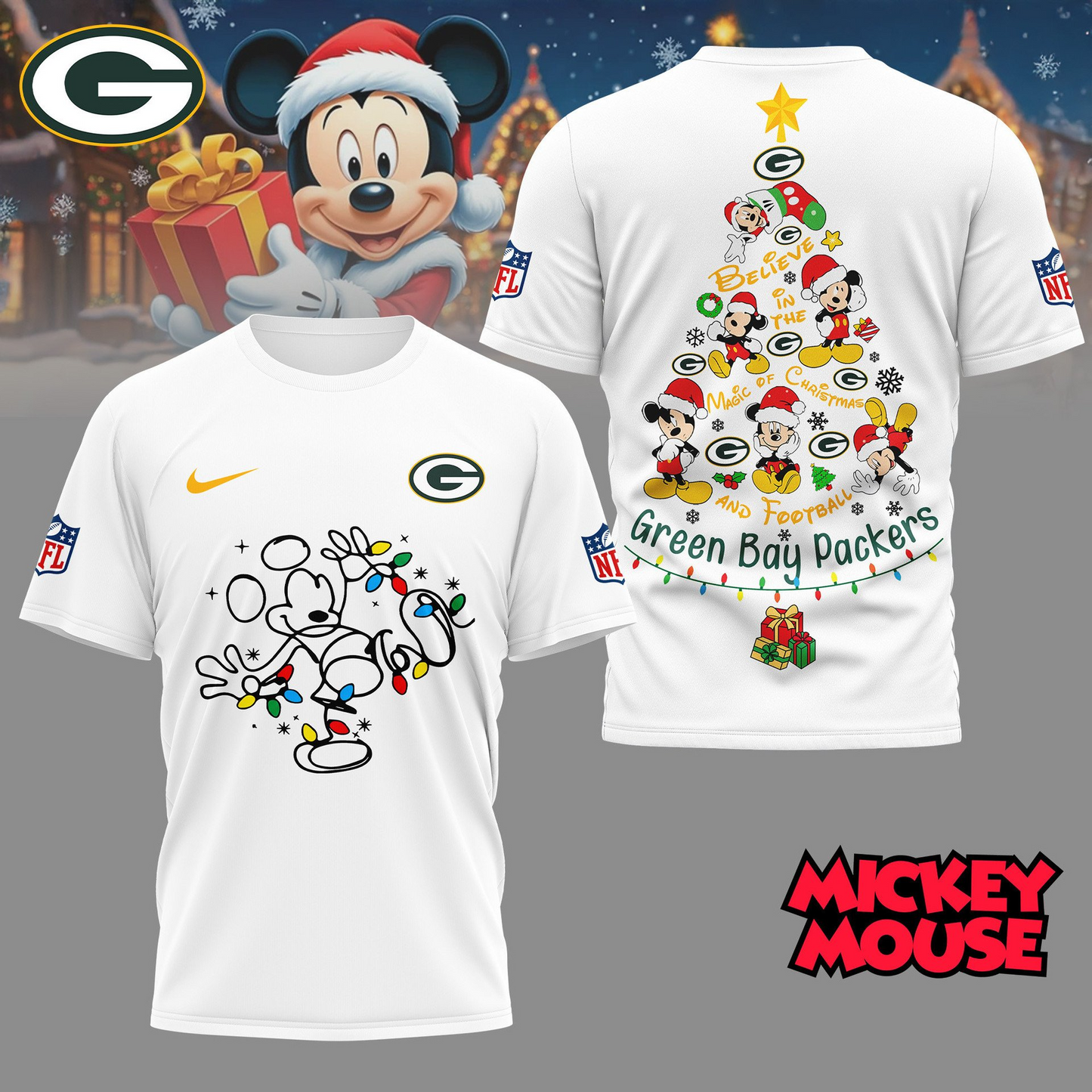 GBP Premium NFL Mickey Mouse Christmas 3D Shirt DDT CTND