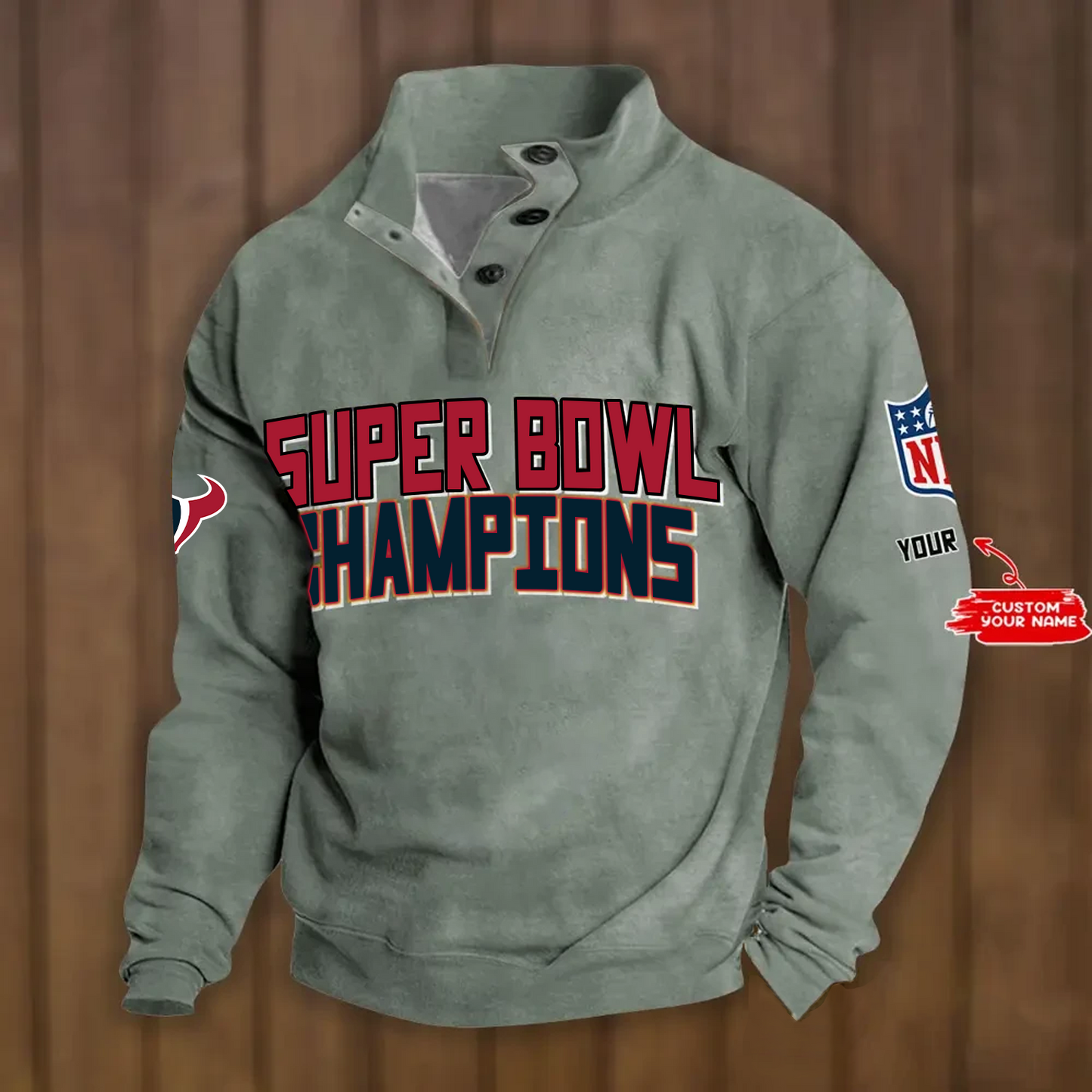 HOU x NFL Double Breasted Stand Collar Hoodies DATND TANTD