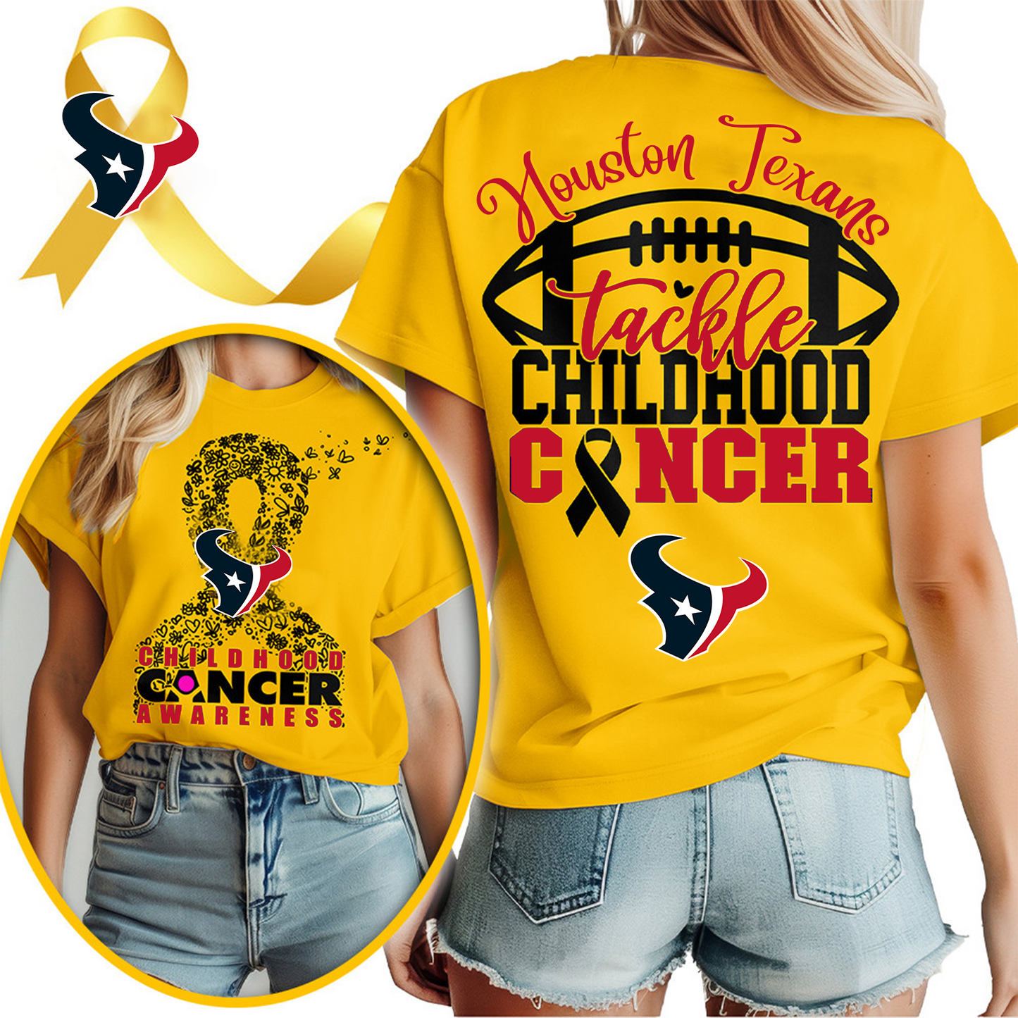 HOU X NFL Premium Childhood Cancer Awareness Month 3D Shirt DatND ThuongNH