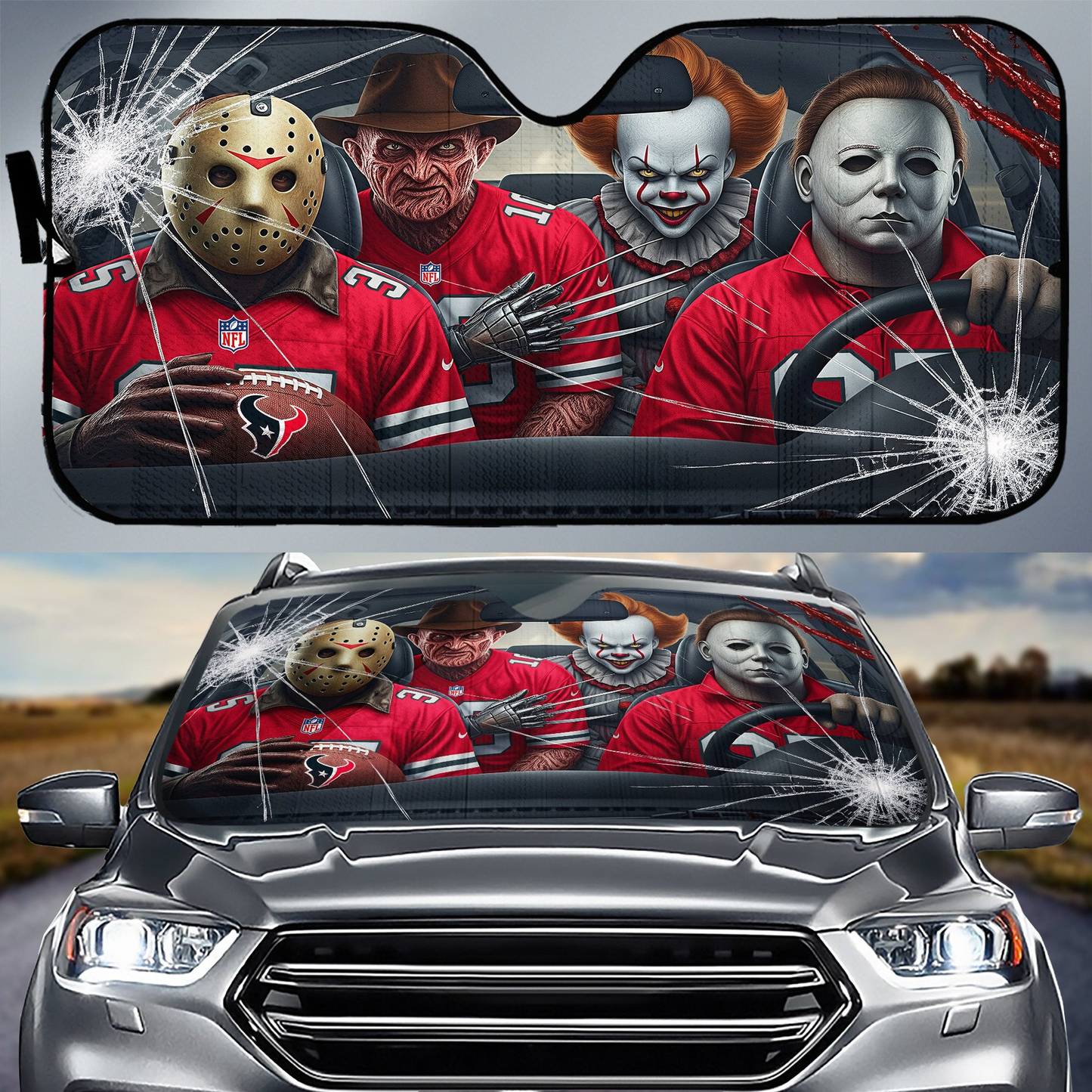HT x NFL Horror Car Sunshade For Fan DDT CTND