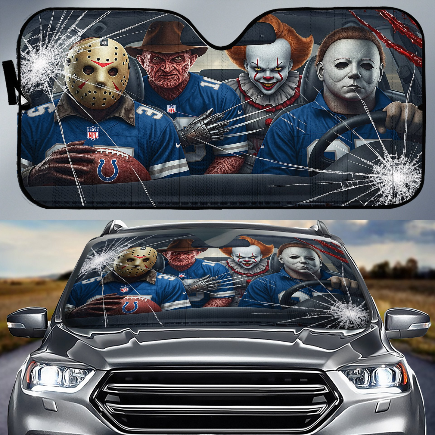 IC x NFL Horror Car Sunshade For Fan DDT CTND