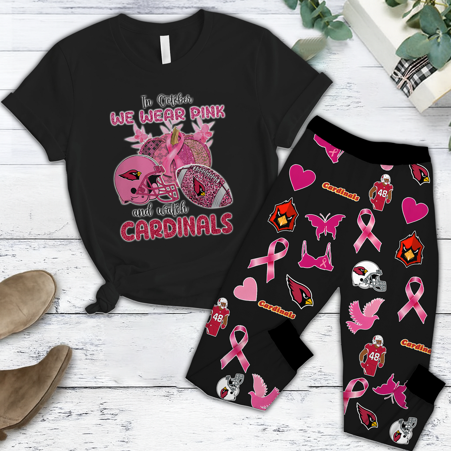 In October We Wear Pink And Watch ARI NFL Pajamas Set DatND DVT