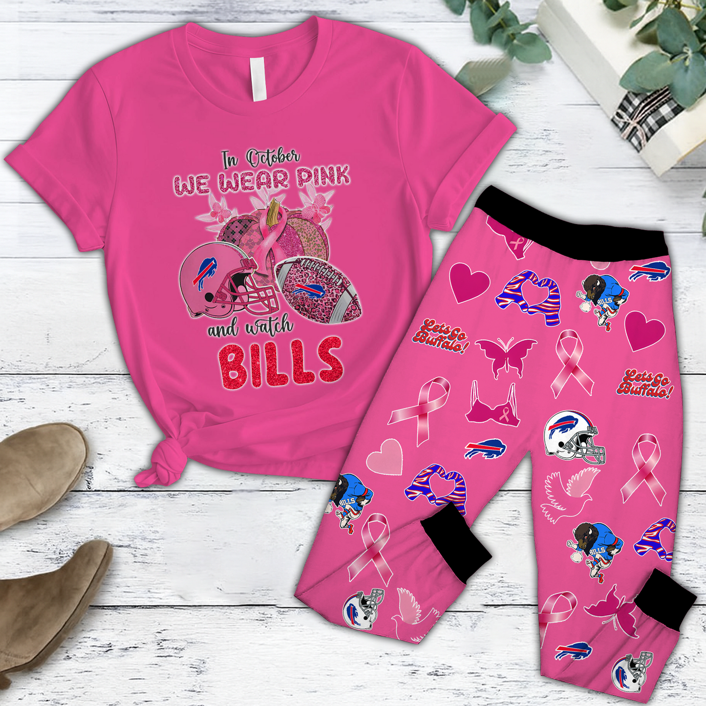 In October We Wear Pink And Watch BUF NFL Pajamas Set DatND DVT