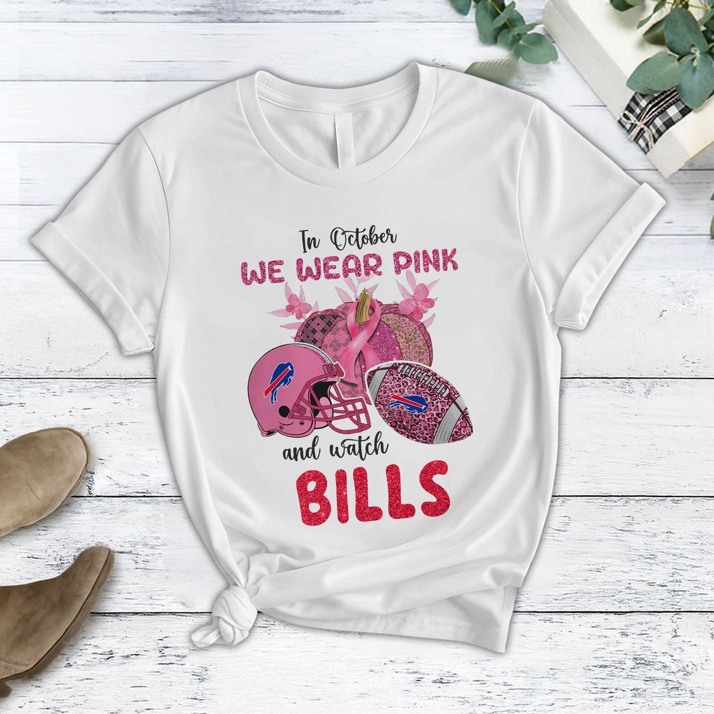 In October We Wear Pink And Watch BUF NFL Pajamas Set DatND DVT