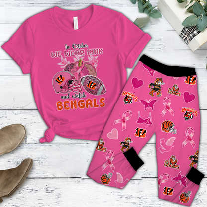 In October We Wear Pink And Watch CIN NFL Pajamas Set DatND DVT