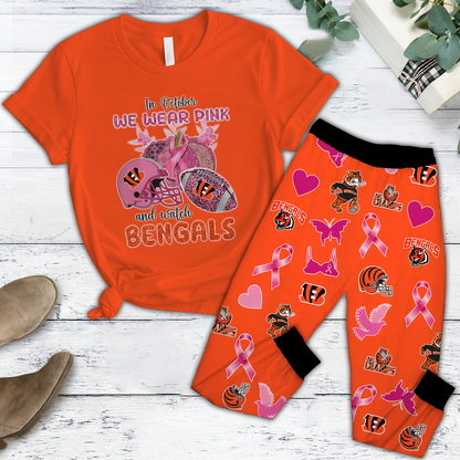 In October We Wear Pink And Watch CIN NFL Pajamas Set DatND DVT