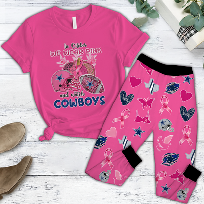 In October We Wear Pink And Watch DAL NFL Pajamas Set DatND DVT