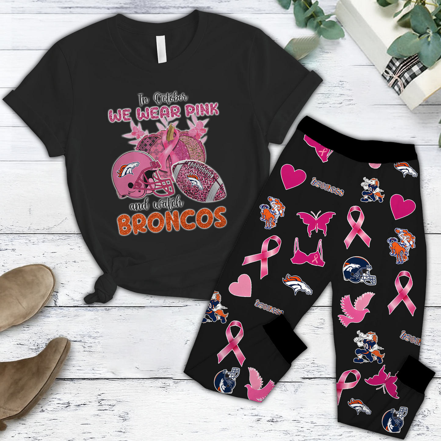 In October We Wear Pink And Watch DEN NFL Pajamas Set DatND DVT
