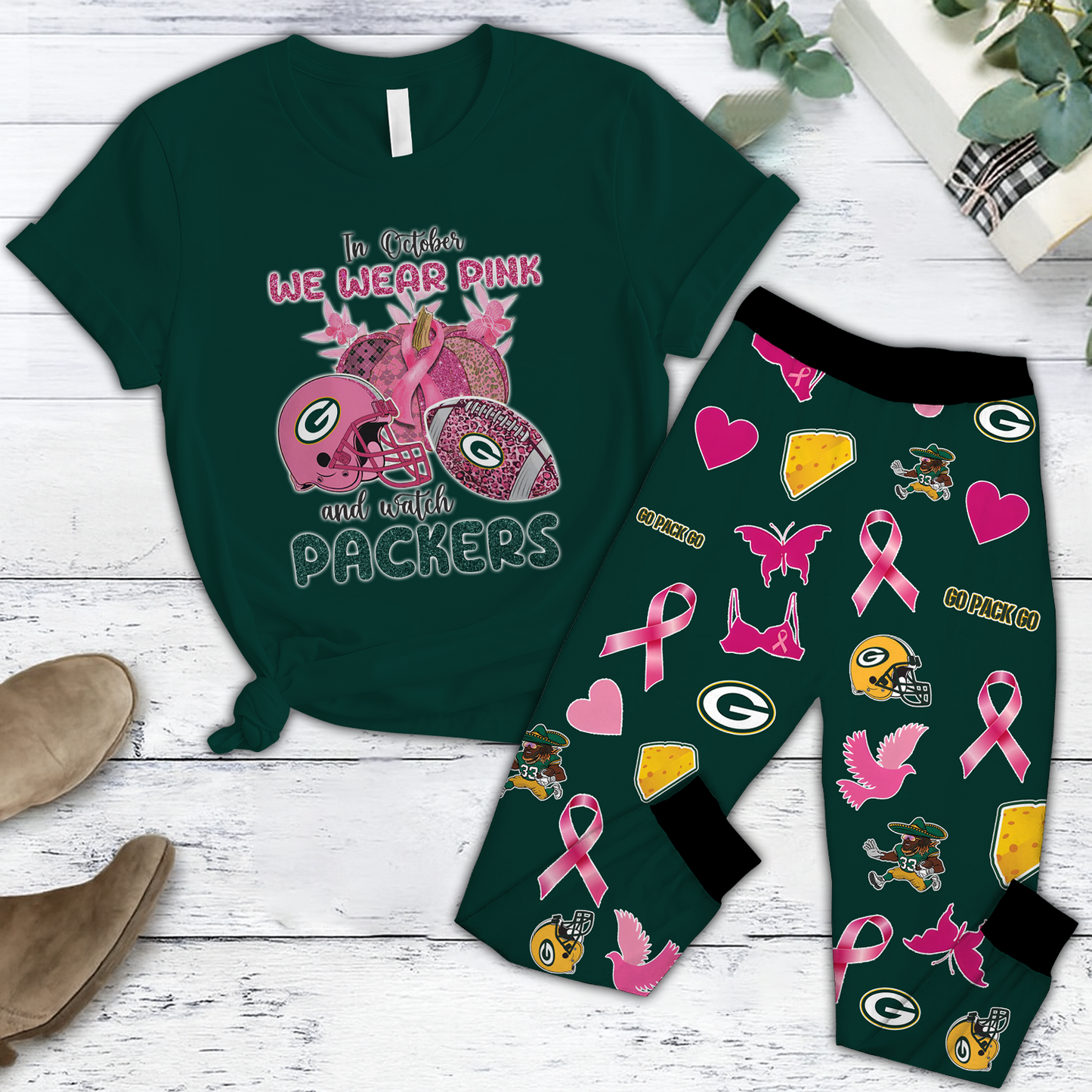 In October We Wear Pink And Watch GB NFL Pajamas Set DatND DVT
