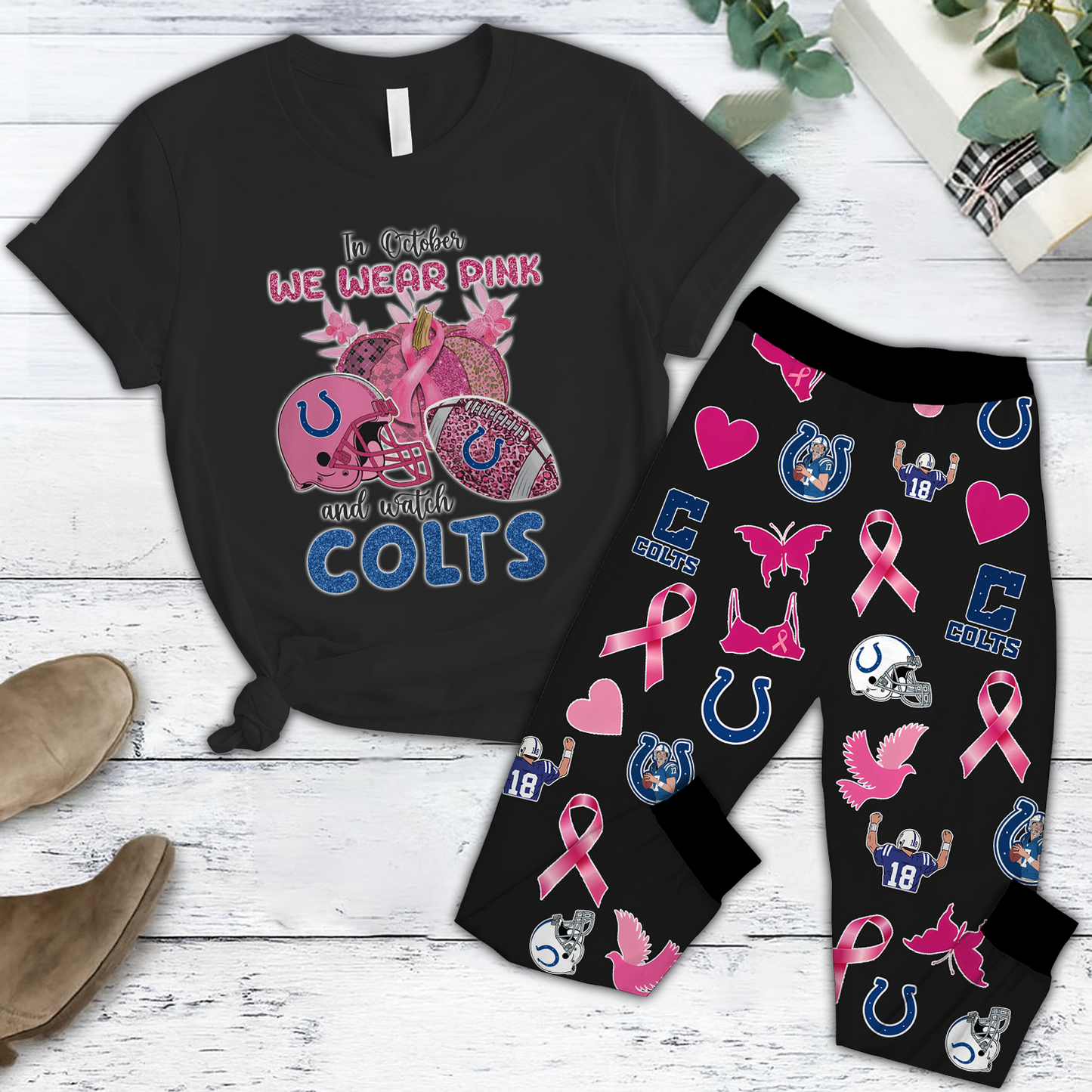 In October We Wear Pink And Watch IND NFL Pajamas Set DatND DVT