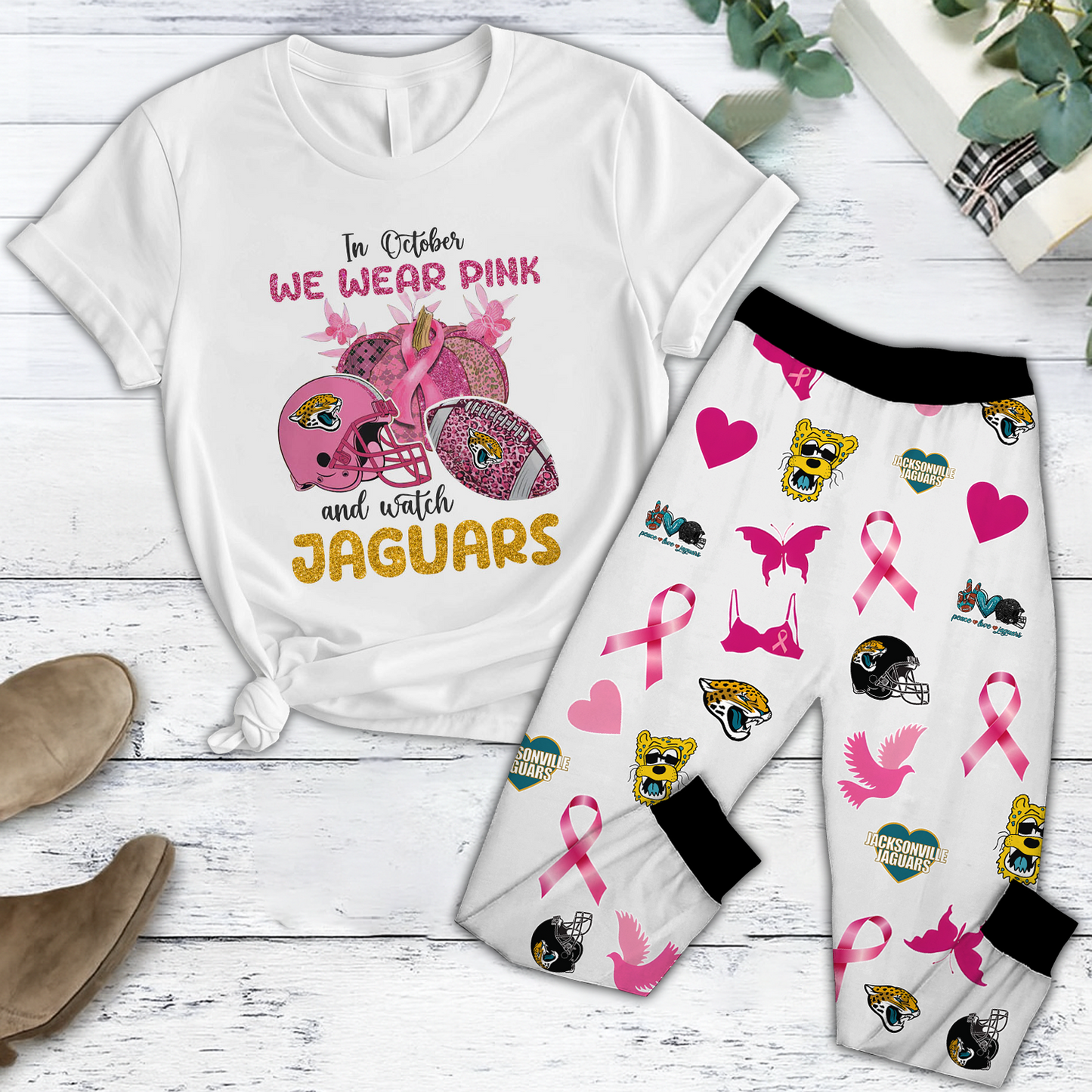 In October We Wear Pink And Watch JAC NFL Pajamas Set DatND DVT