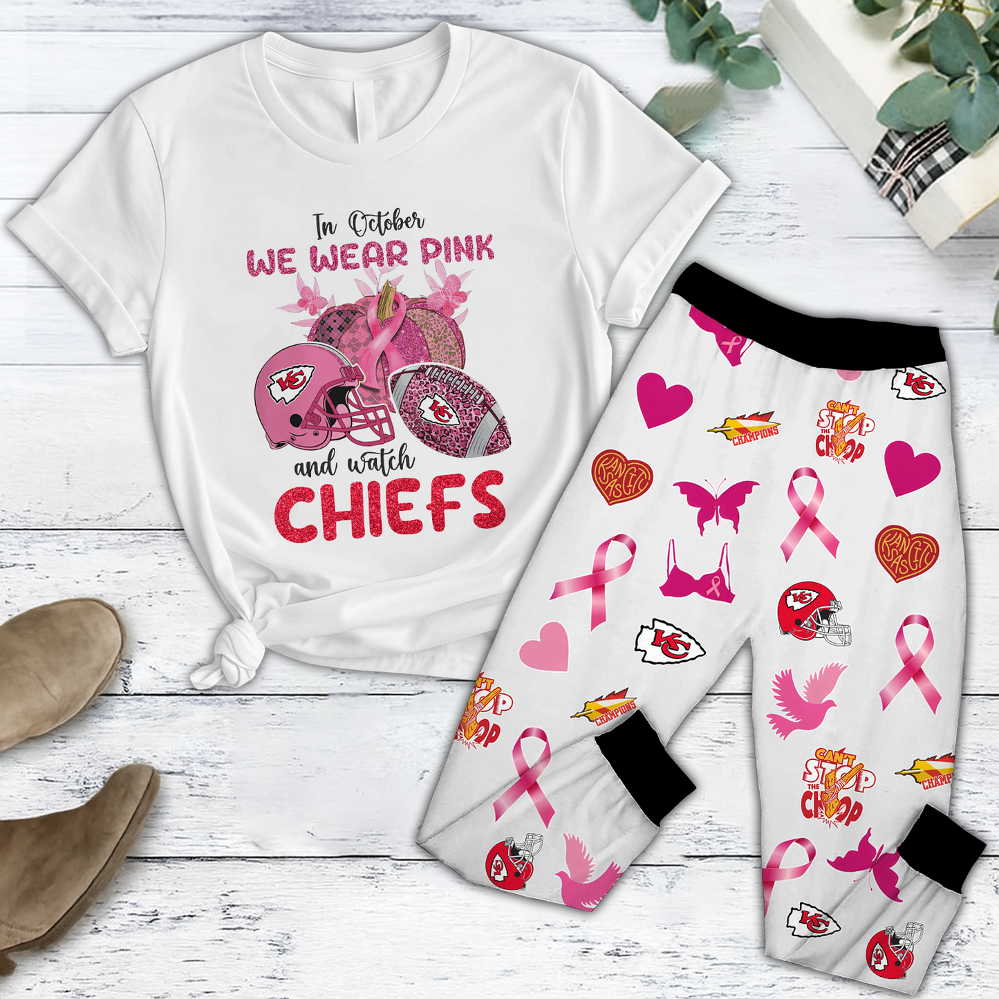 In October We Wear Pink And Watch KC NFL Pajamas Set DatND DVT