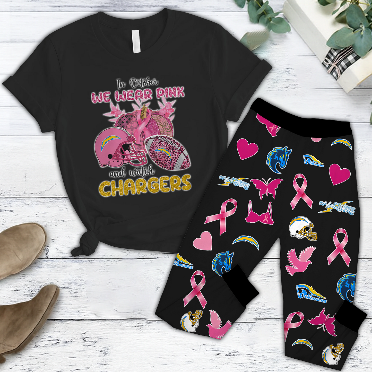 In October We Wear Pink And Watch LAC NFL Pajamas Set DatND DVT
