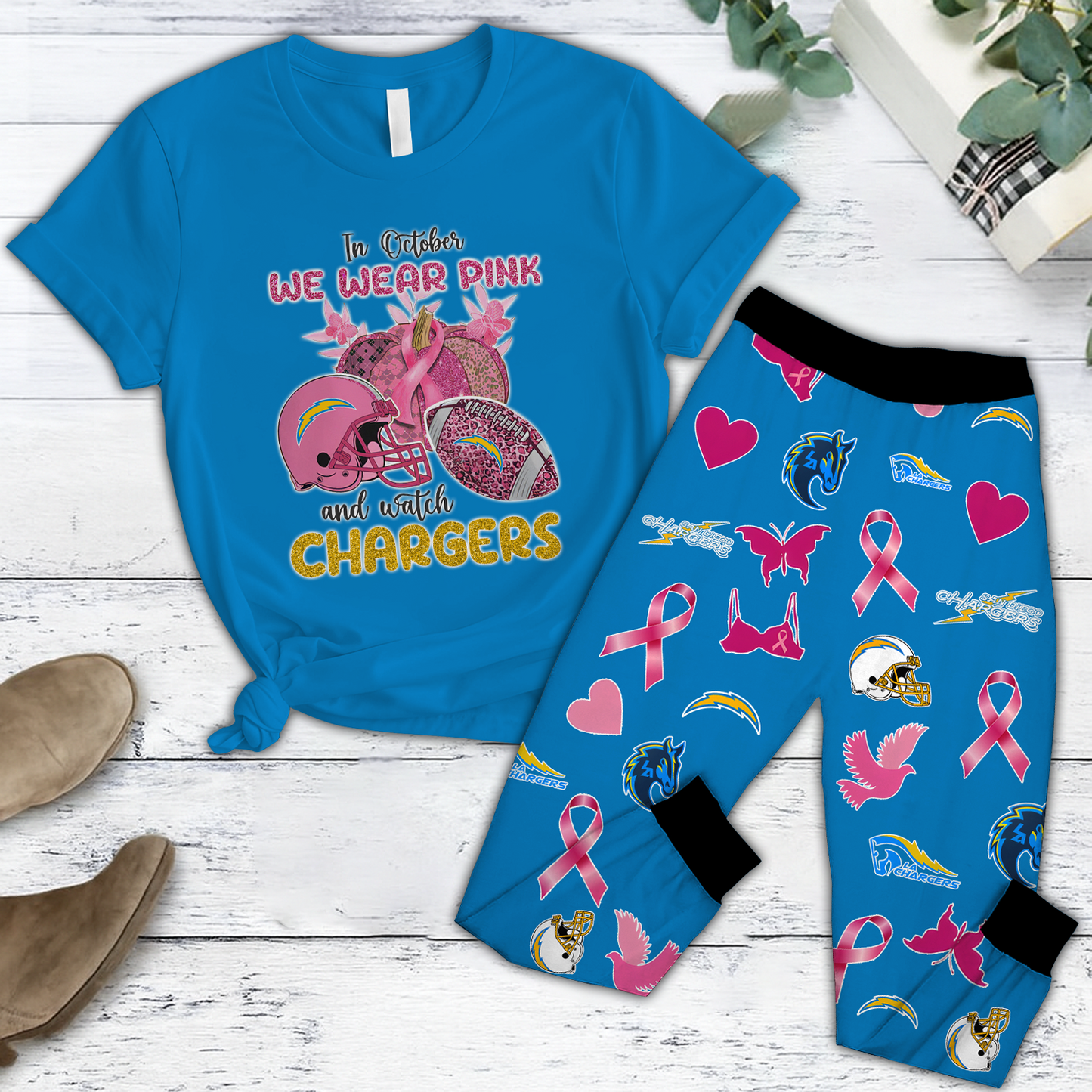 In October We Wear Pink And Watch LAC NFL Pajamas Set DatND DVT