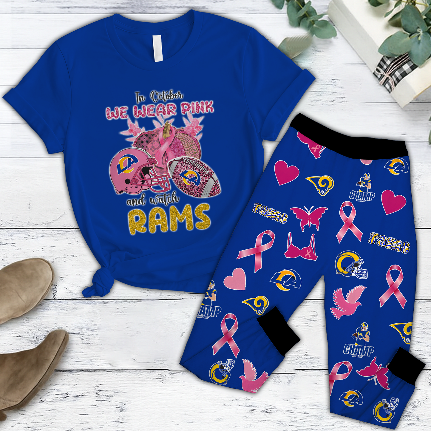 In October We Wear Pink And Watch LAR NFL Pajamas Set DatND DVT