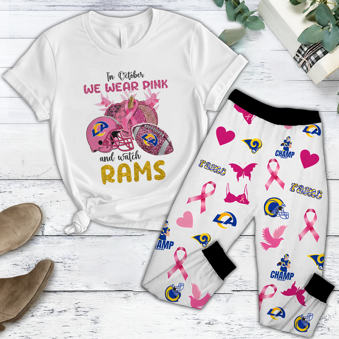 In October We Wear Pink And Watch LAR NFL Pajamas Set DatND DVT