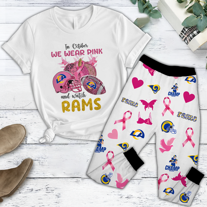 In October We Wear Pink And Watch LAR NFL Pajamas Set DatND DVT