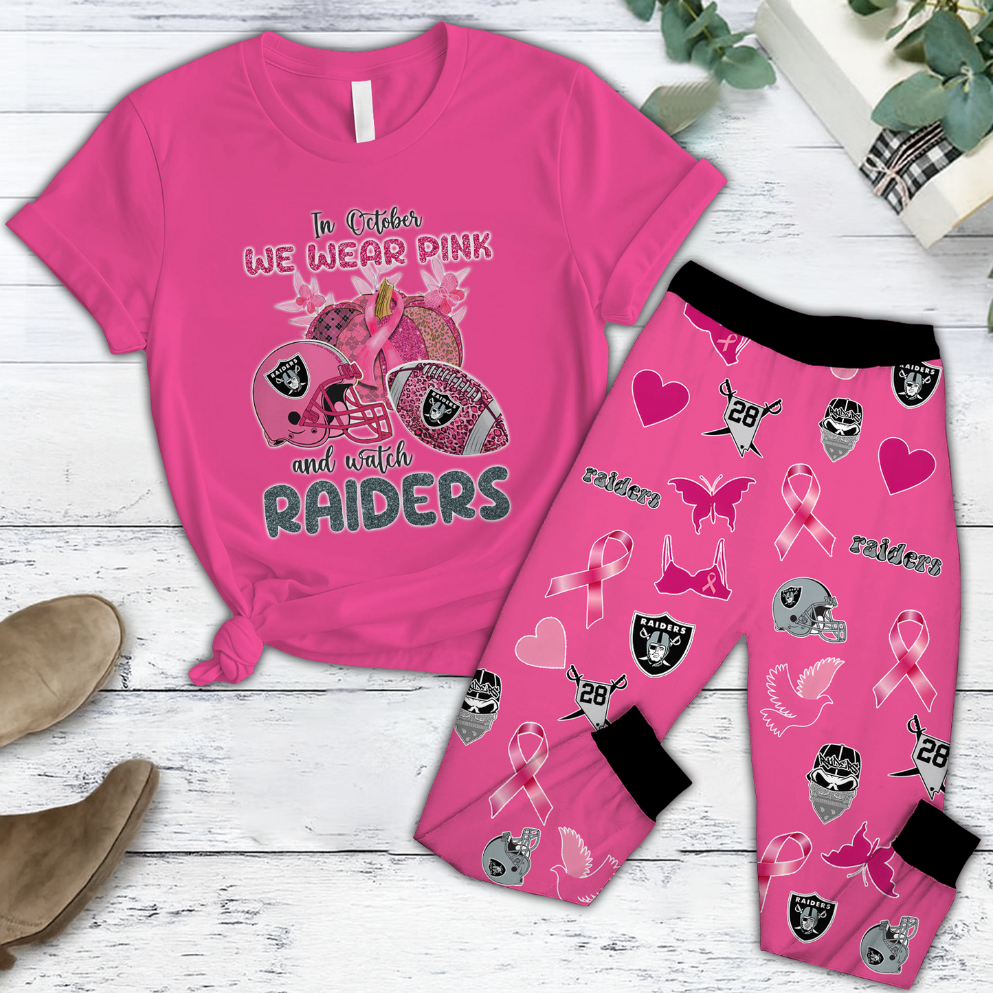 In October We Wear Pink And Watch LV NFL Pajamas Set DatND DVT