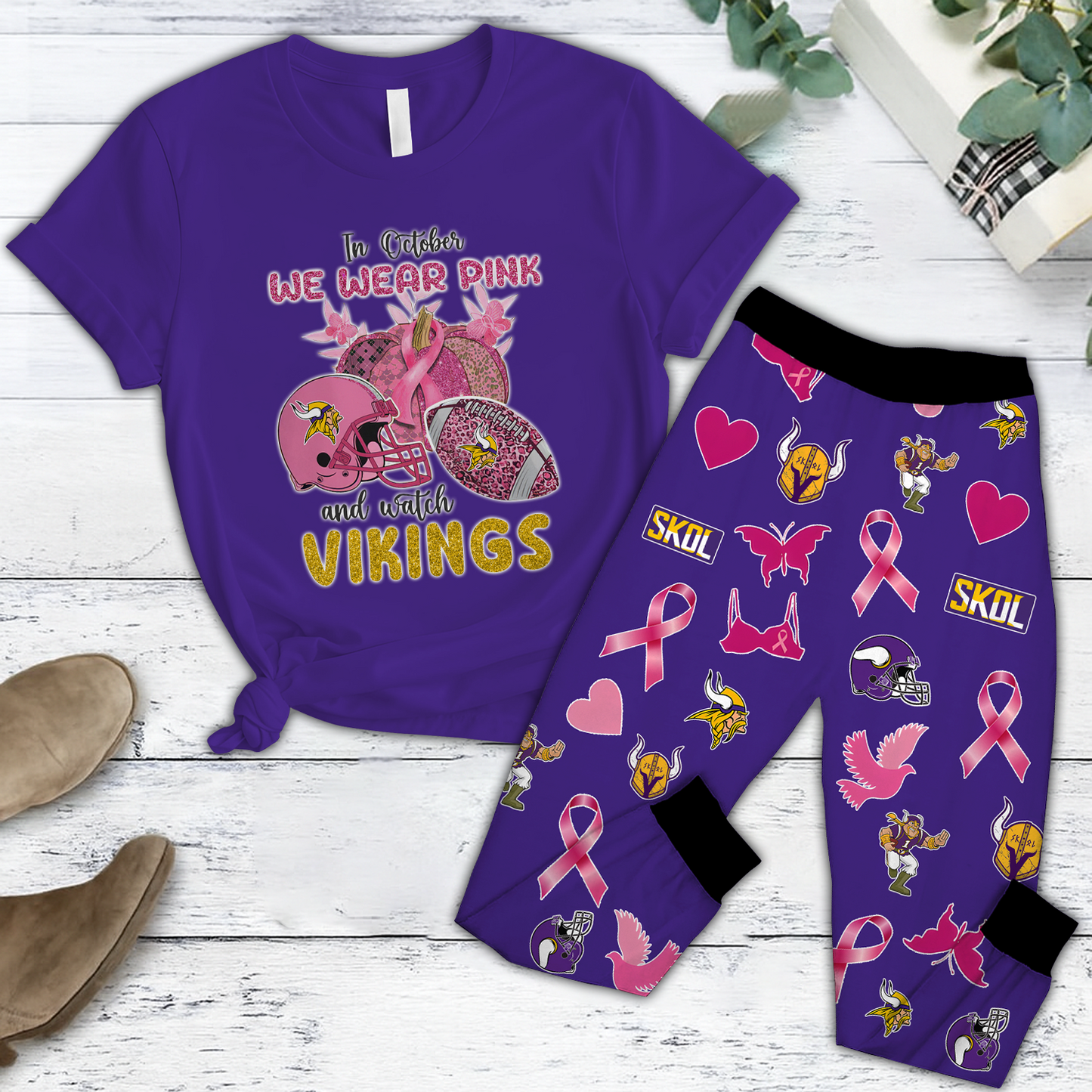 In October We Wear Pink And Watch MIN NFL Pajamas Set DatND DVT