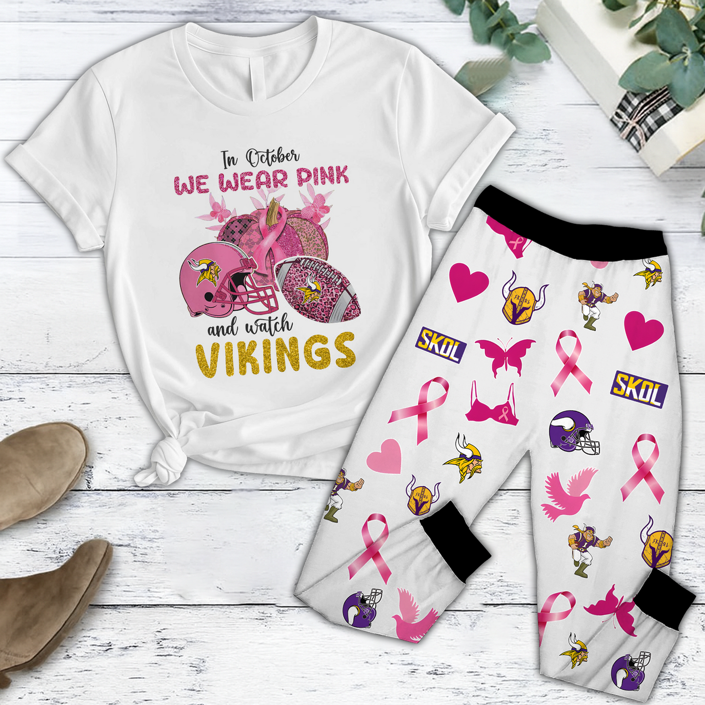 In October We Wear Pink And Watch MIN NFL Pajamas Set DatND DVT