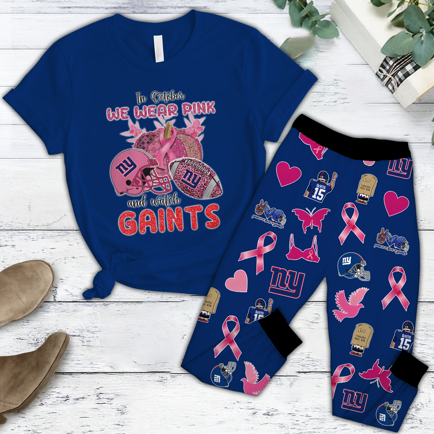 In October We Wear Pink And Watch NYG NFL Pajamas Set DatND DVT
