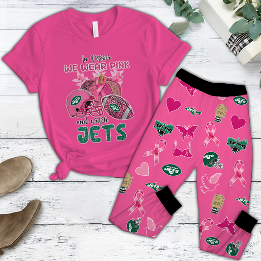 In October We Wear Pink And Watch NYJ NFL Pajamas Set DatND DVT