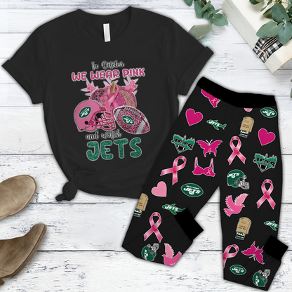 In October We Wear Pink And Watch NYJ NFL Pajamas Set DatND DVT