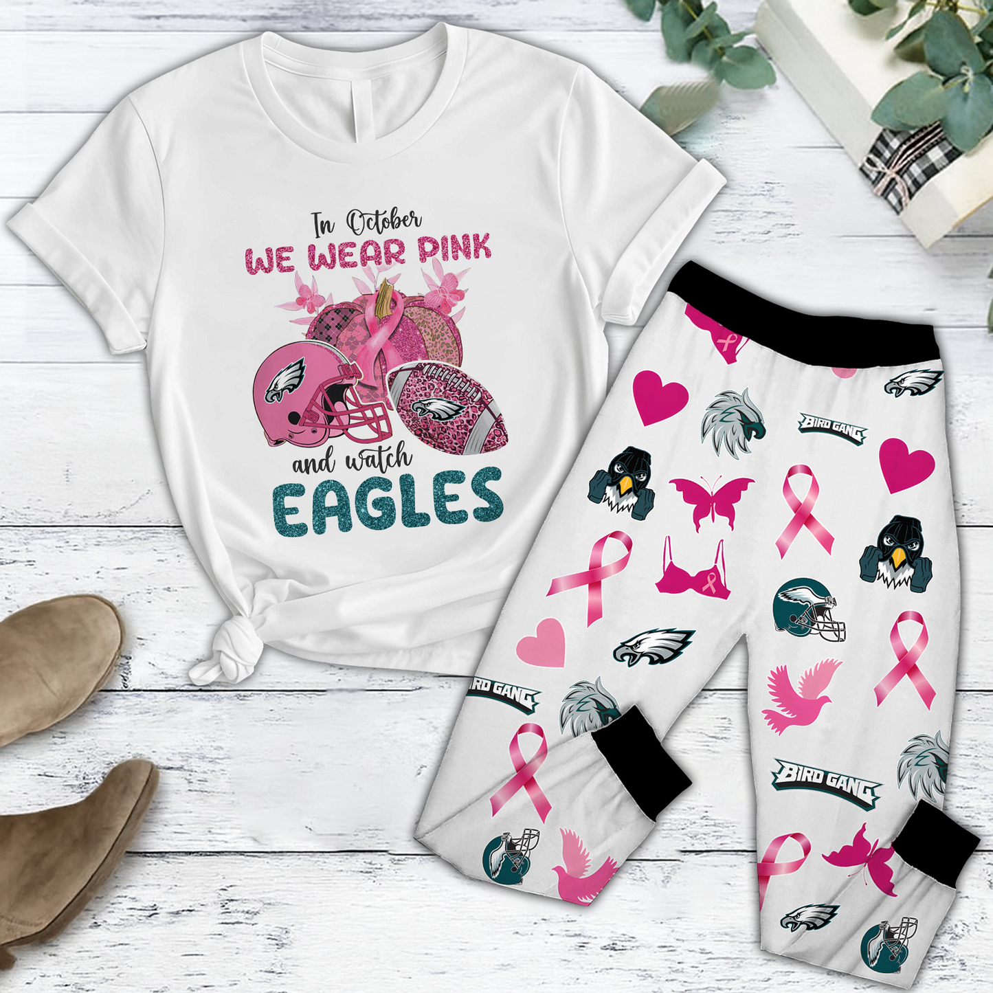 In October We Wear Pink And Watch PHI NFL Pajamas Set DatND DVT