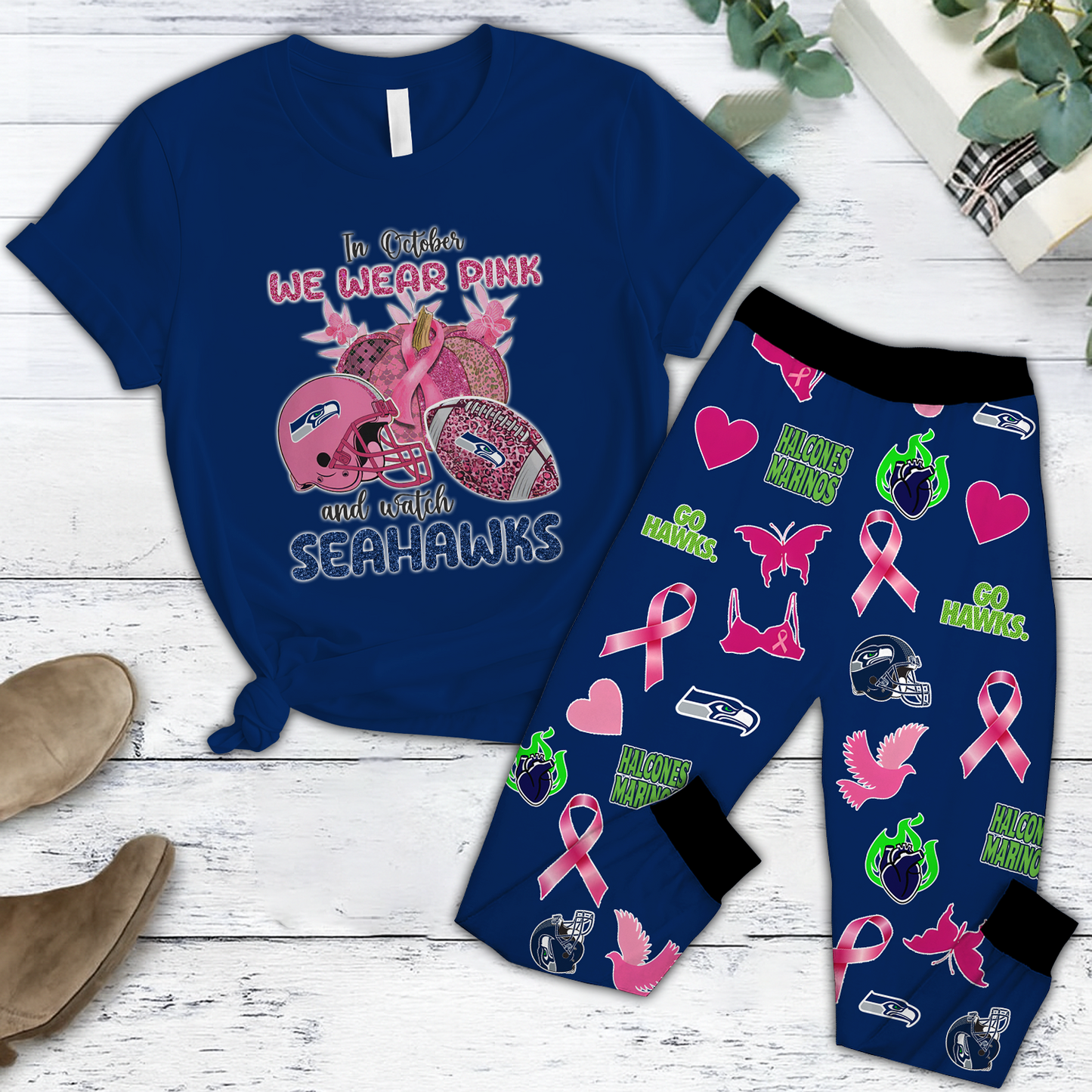 In October We Wear Pink And Watch SEA NFL Pajamas Set DatND DVT