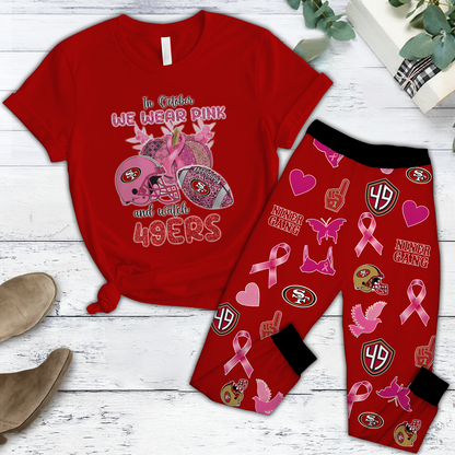 In October We Wear Pink And Watch SF NFL Pajamas Set DatND DVT