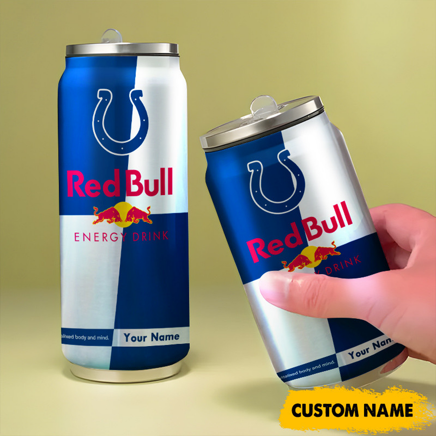 IND x NFL Mix RedB Drink Can Tumbler Custom Any Name DATND TANTD