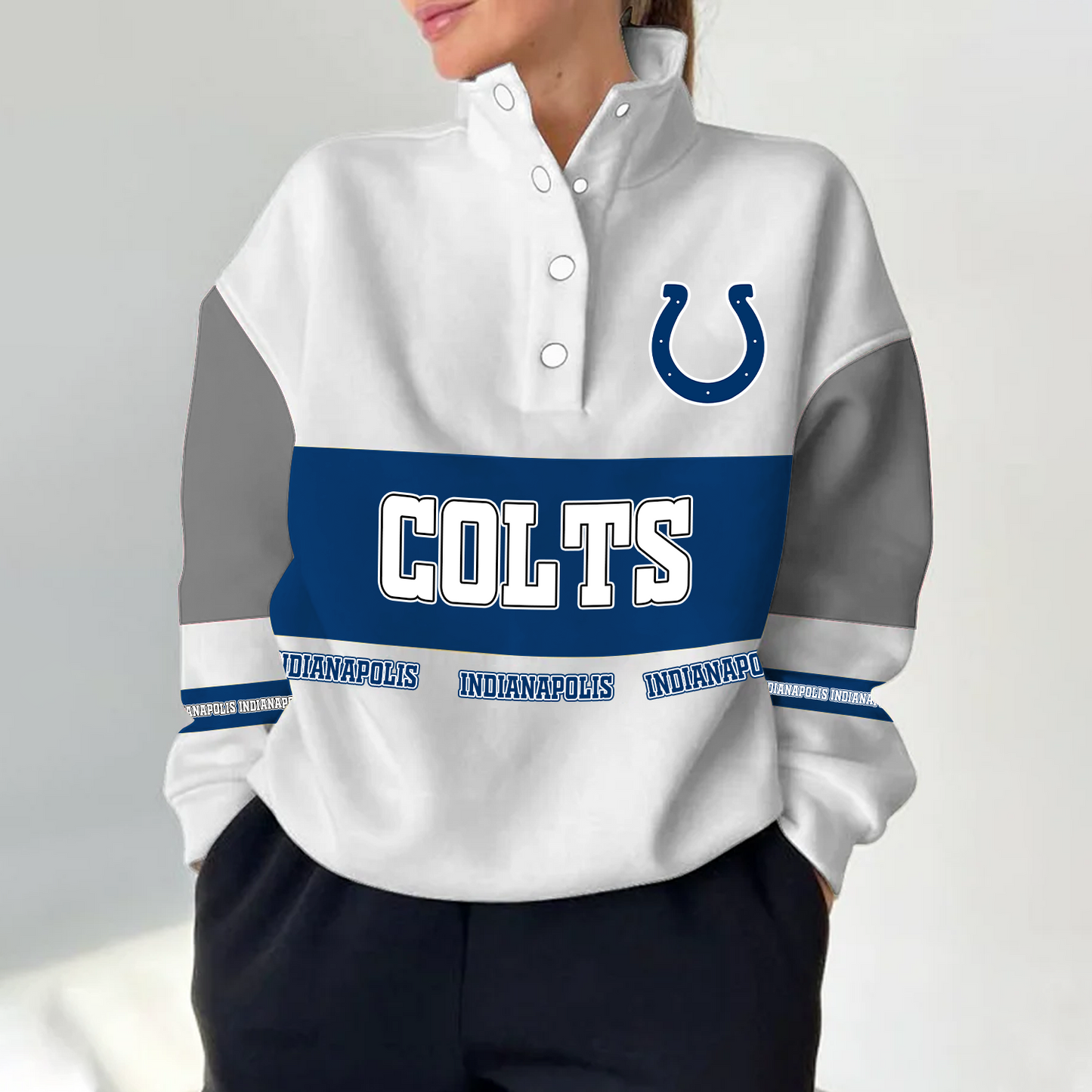 IND x NFL Women's Retro Casual Snap Mockneck Pullover DATND TANTD