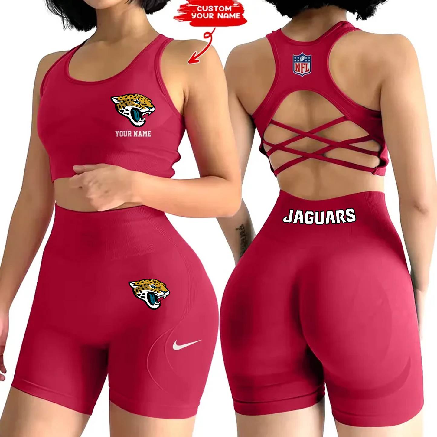 JAC x NFL 2-PCS Women's Seamless Yoga Set Sexy Sport Bra High Waist Sports Shorts DATND TANTD