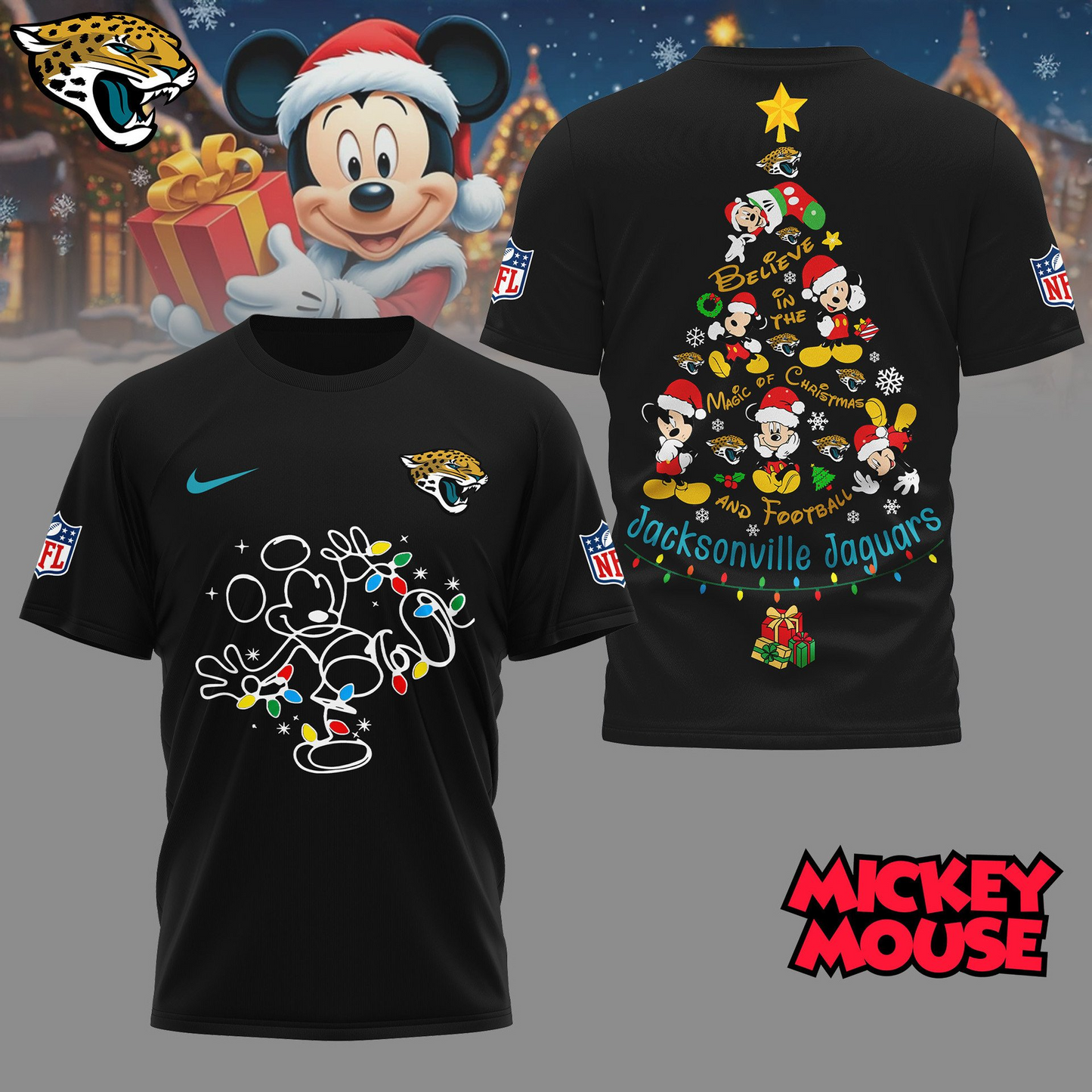 JJ Premium NFL Mickey Mouse Christmas 3D Shirt DDT CTND