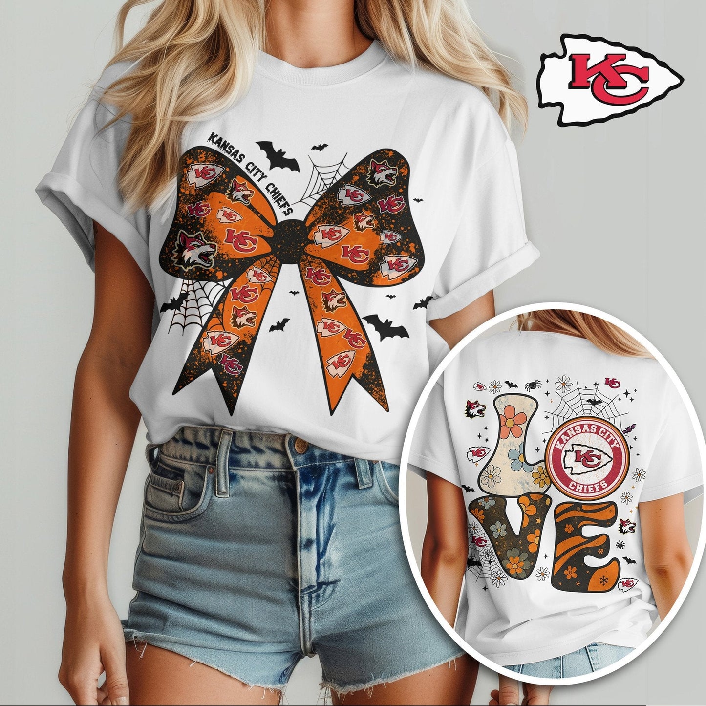 KC x NFL Halloween Bow 3D Shirt 0409 DatND DVT
