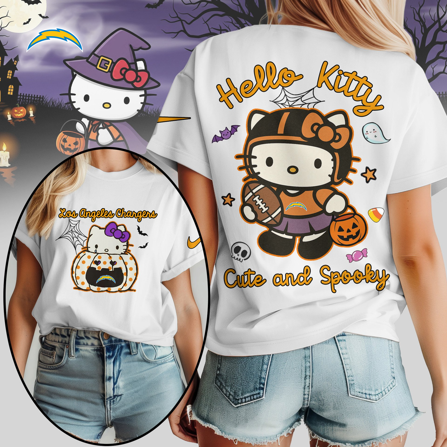LAC Premium NFL Hello Kitty Cute & Spooky Halloween Women Shirt DDT CTND