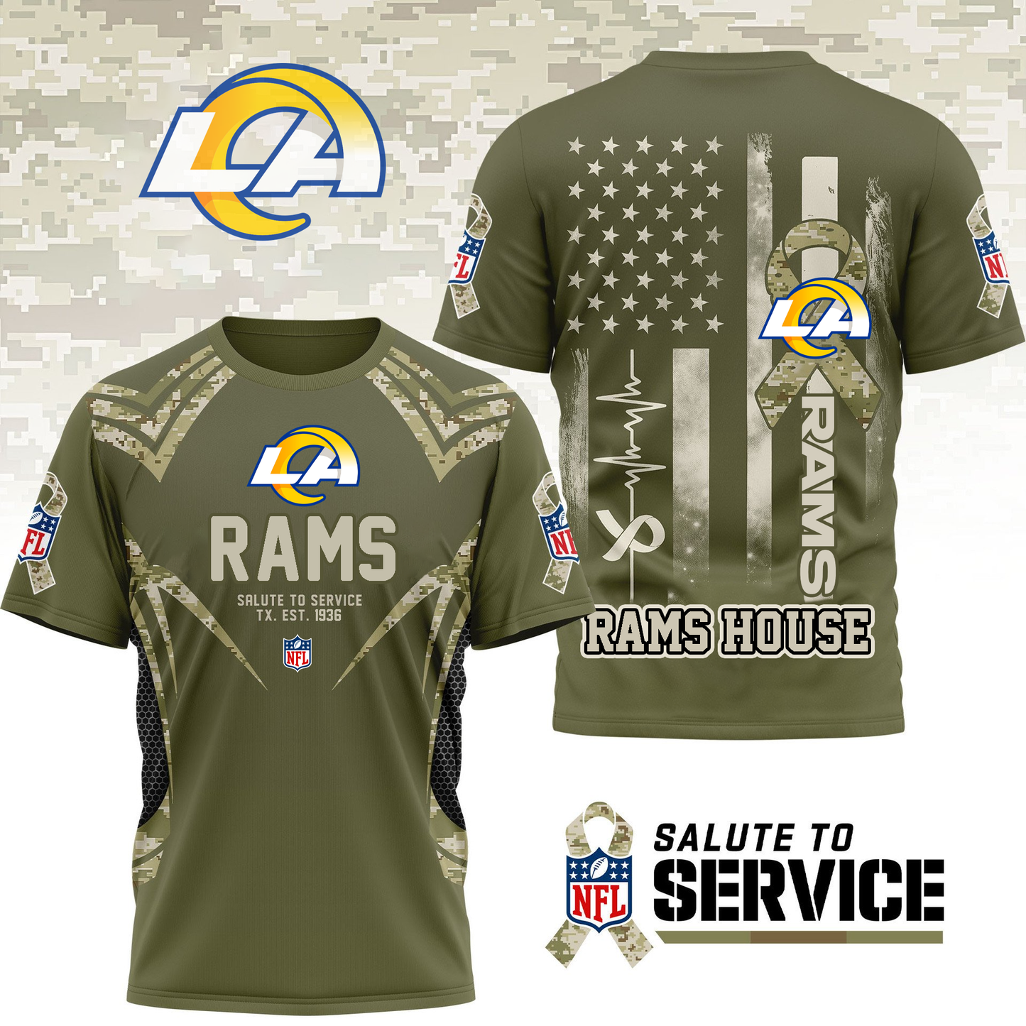 LAR Premium NFL Salute to Service Camo 3D Shirt DDT CTND