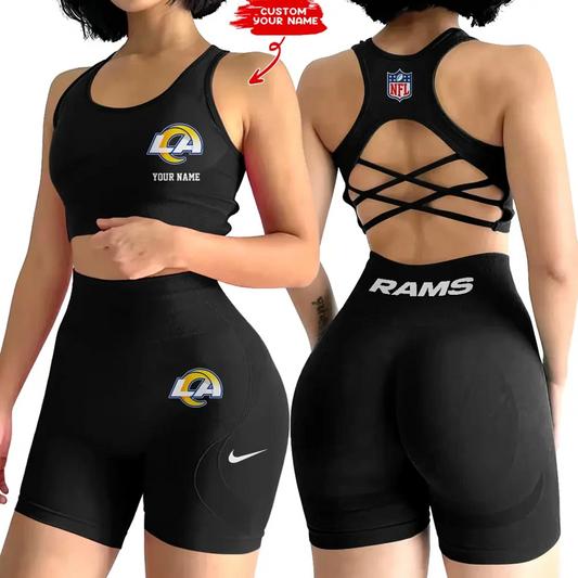 LAR x NFL 2-PCS Women's Seamless Yoga Set Sexy Sport Bra High Waist Sports Shorts DATND TANTD