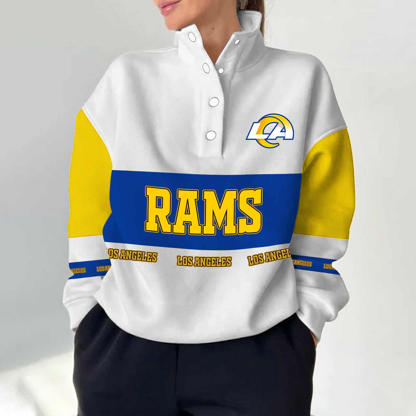LAR x NFL Women's Retro Casual Snap Mockneck Pullover DATND TANTD
