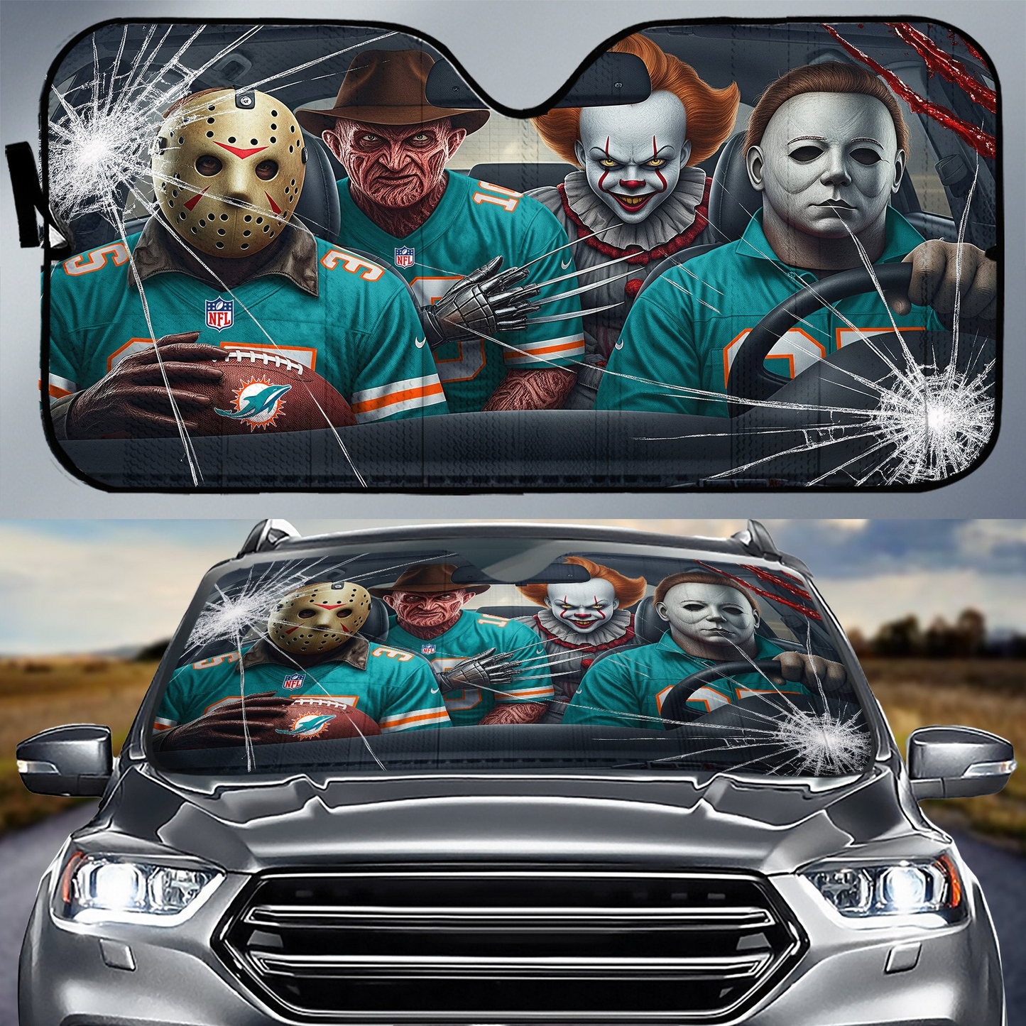 MD x NFL Horror Car Sunshade For Fan DDT CTND