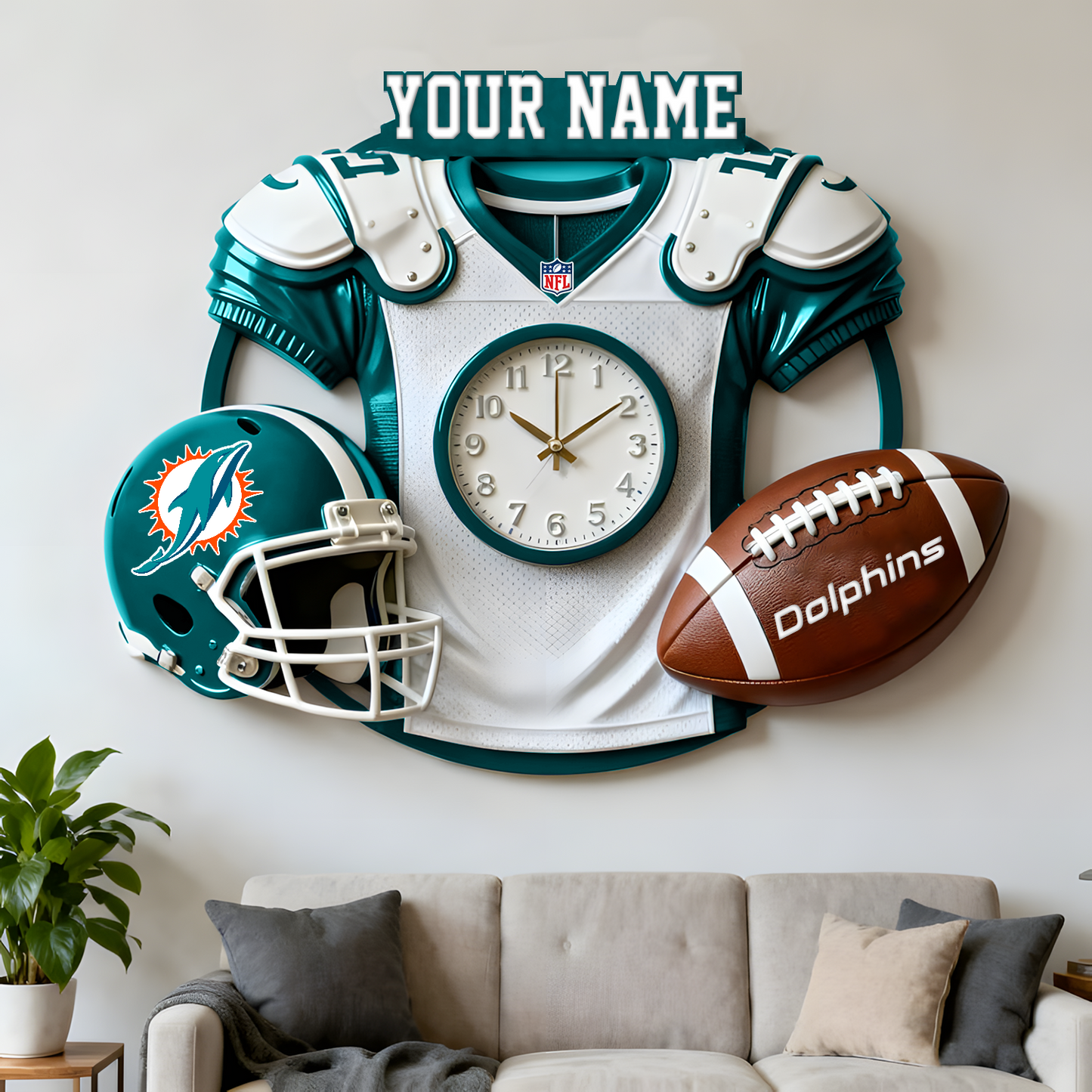 MIA X NFL Jersey Sculpture Clock V1 NAK NHT