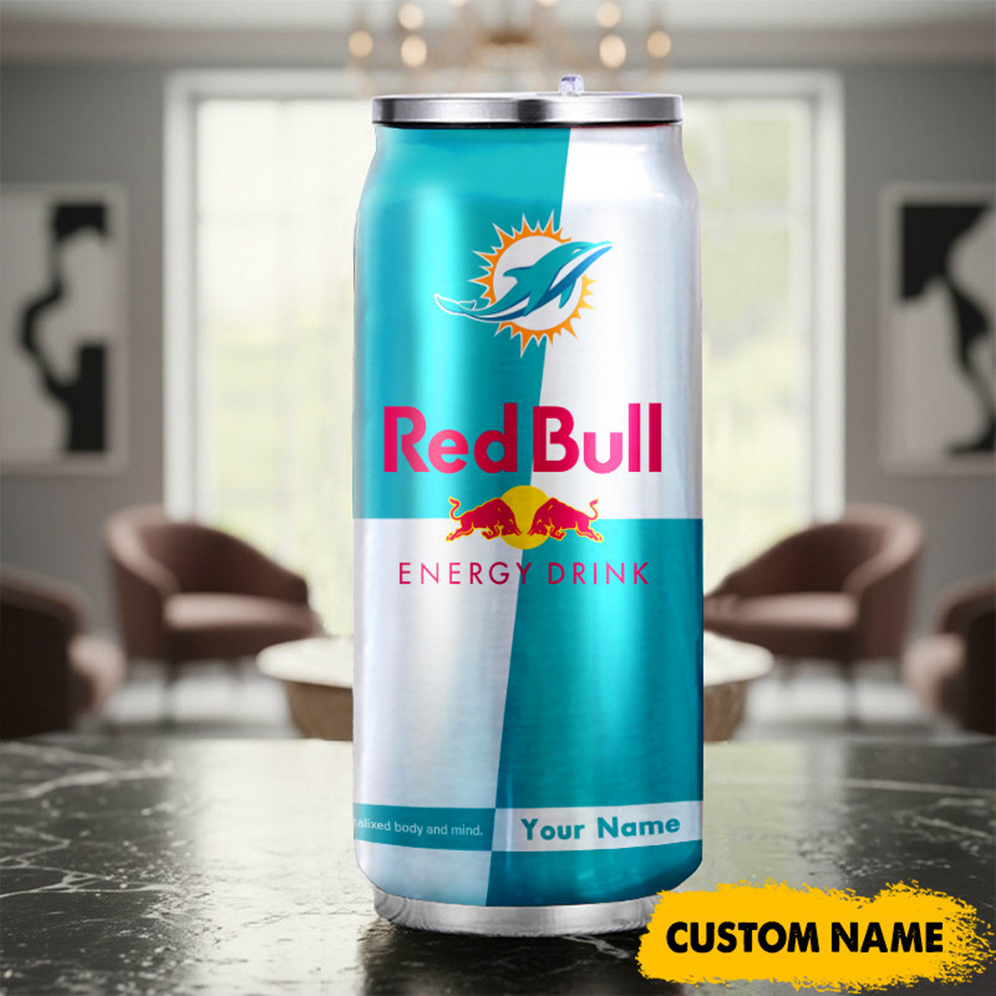 MIA x NFL Mix RedB Drink Can Tumbler Custom Any Name DATND TANTD