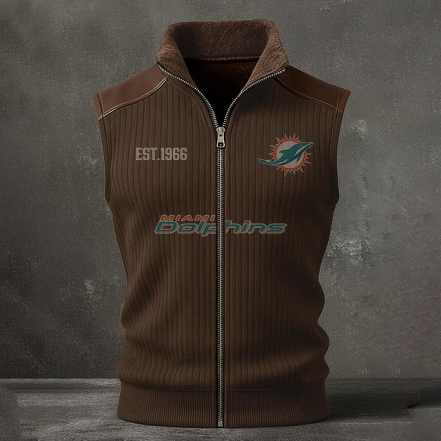 MIA X NFL Retro Knit Ribbed Sleeveless Vest Jacket V1 NAK NHT