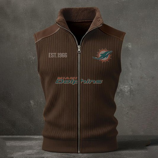 MIA X NFL Retro Knit Ribbed Sleeveless Vest Jacket V1 NAK NHT