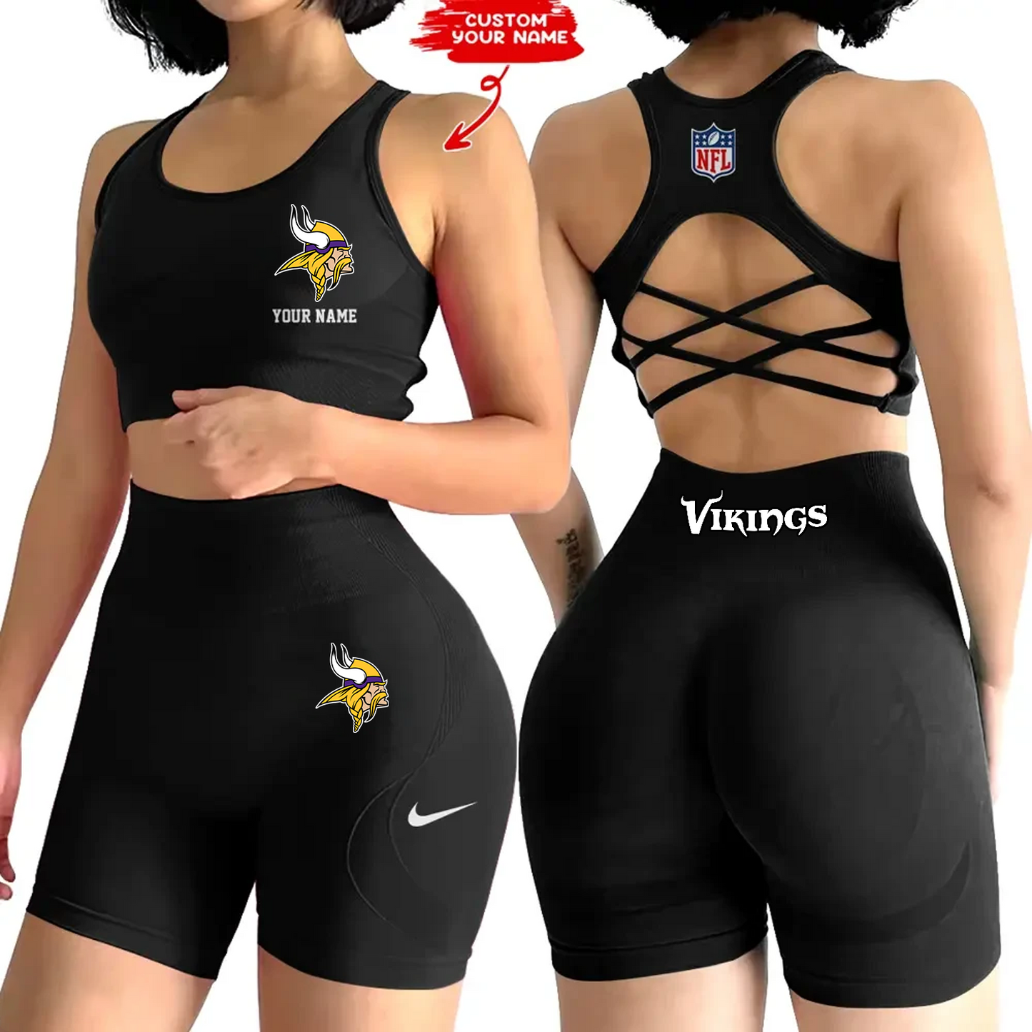 MIN x NFL 2-PCS Women's Seamless Yoga Set Sexy Sport Bra High Waist Sports Shorts DATND TANTD