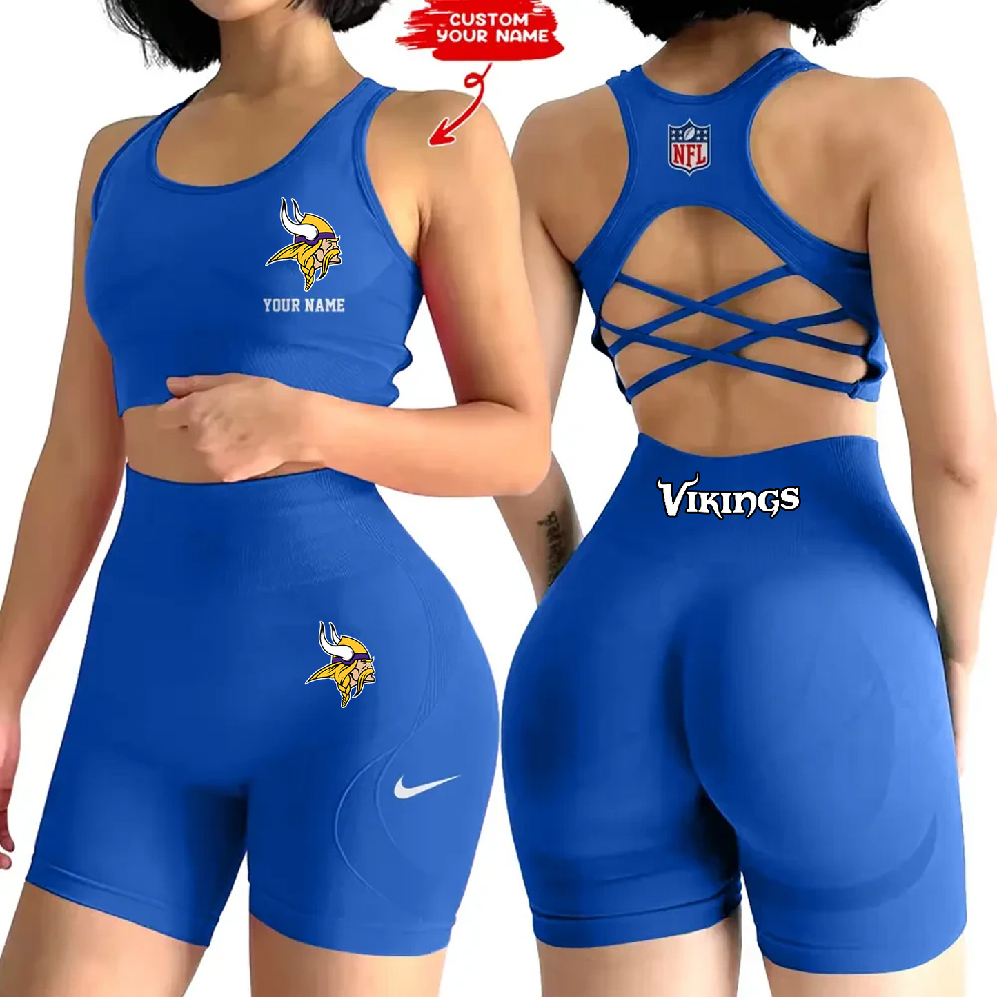 MIN x NFL 2-PCS Women's Seamless Yoga Set Sexy Sport Bra High Waist Sports Shorts DATND TANTD