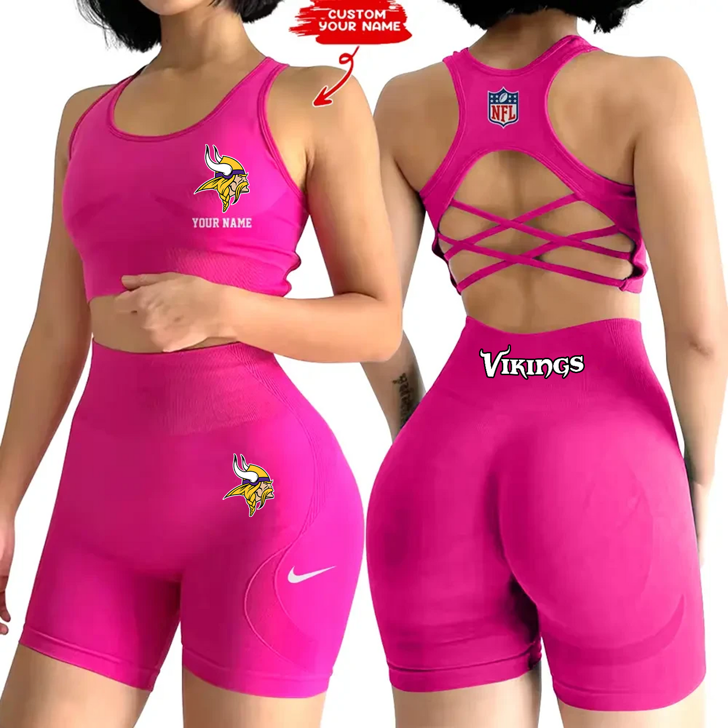 MIN x NFL 2-PCS Women's Seamless Yoga Set Sexy Sport Bra High Waist Sports Shorts DATND TANTD