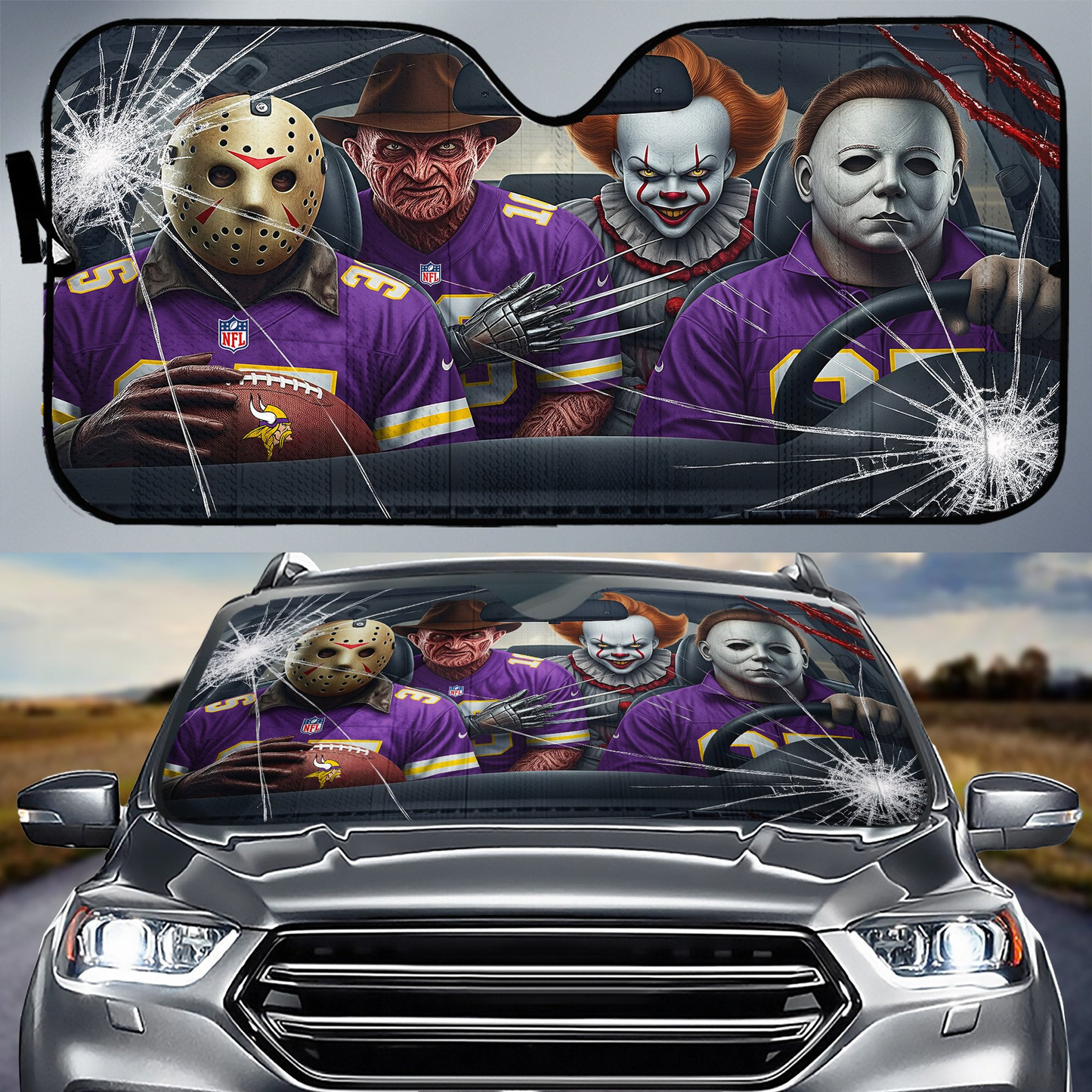 MV x NFL Horror Car Sunshade For Fan DDT CTND