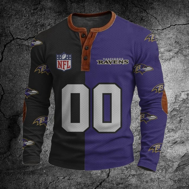 NFL BR Football Print Henley Sweatshirt V1 NAK NHT